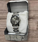 Men's Classic Silver Analogue Watch with Black Dial